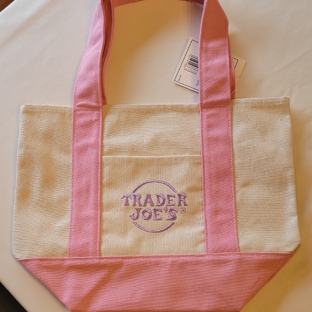 Trader Joe's Pink and Cream Tote Bag